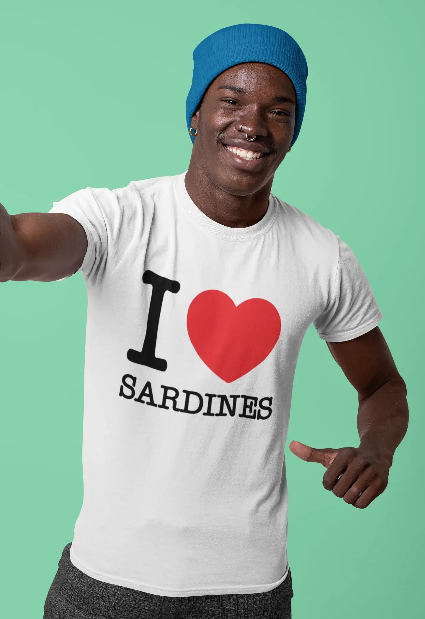 Homme Tee Vintage T Shirt Sardines I Love Animals