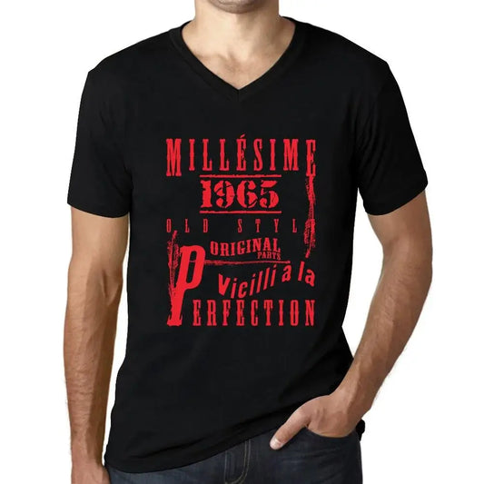 Men's Graphic T-Shirt V Neck Vintage Aged to Perfection 1965 – Millésime Vieilli à la Perfection 1965 – 59th Birthday Anniversary 59 Year Old Gift 1965 Vintage Eco-Friendly Short Sleeve Novelty Tee