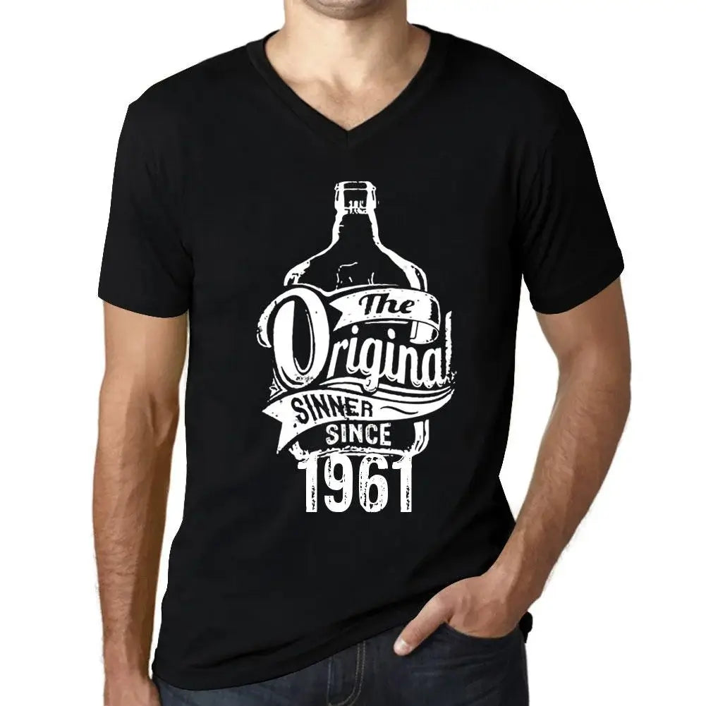 Men's Graphic T-Shirt V Neck The Original Sinner Since 1961 63rd Birthday Anniversary 63 Year Old Gift 1961 Vintage Eco-Friendly Short Sleeve Novelty Tee