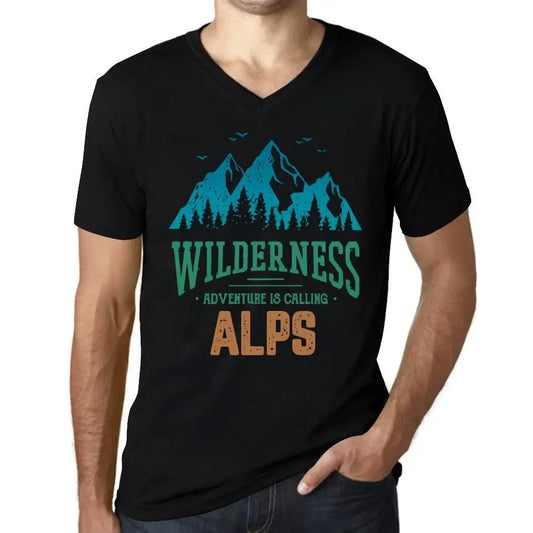 Men's Graphic T-Shirt V Neck Wilderness, Adventure Is Calling Alps Eco-Friendly Limited Edition Short Sleeve Tee-Shirt Vintage Birthday Gift Novelty