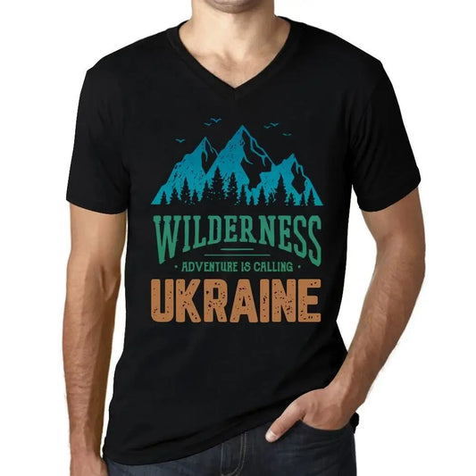 Men's Graphic T-Shirt V Neck Wilderness, Adventure Is Calling Ukraine Eco-Friendly Limited Edition Short Sleeve Tee-Shirt Vintage Birthday Gift Novelty