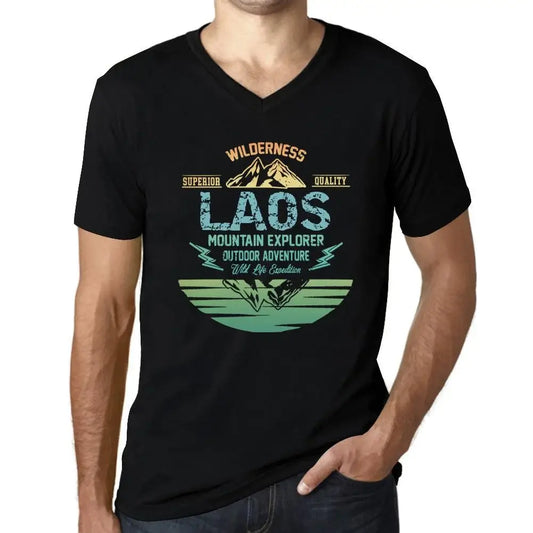 Men's Graphic T-Shirt V Neck Outdoor Adventure, Wilderness, Mountain Explorer Laos Eco-Friendly Limited Edition Short Sleeve Tee-Shirt Vintage Birthday Gift Novelty