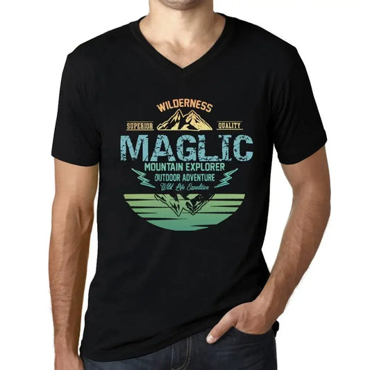 Men's Graphic T-Shirt V Neck Outdoor Adventure, Wilderness, Mountain Explorer Maglic Eco-Friendly Limited Edition Short Sleeve Tee-Shirt Vintage Birthday Gift Novelty