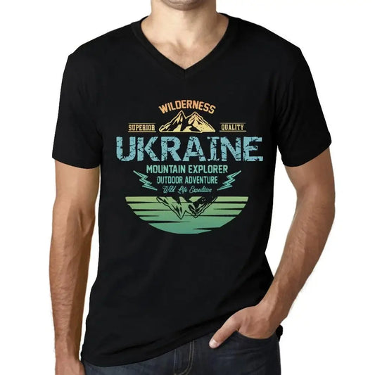 Men's Graphic T-Shirt V Neck Outdoor Adventure, Wilderness, Mountain Explorer Ukraine Eco-Friendly Limited Edition Short Sleeve Tee-Shirt Vintage Birthday Gift Novelty