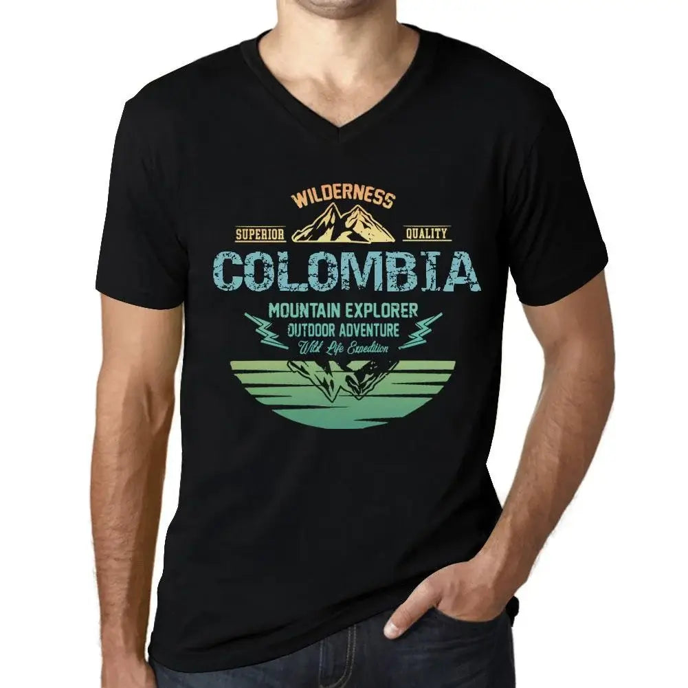 Men's Graphic T-Shirt V Neck Outdoor Adventure, Wilderness, Mountain Explorer Colombia Eco-Friendly Limited Edition Short Sleeve Tee-Shirt Vintage Birthday Gift Novelty