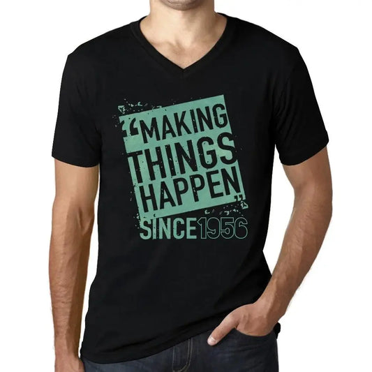 Men's Graphic T-Shirt V Neck Making Things Happen Since 1956 68th Birthday Anniversary 68 Year Old Gift 1956 Vintage Eco-Friendly Short Sleeve Novelty Tee