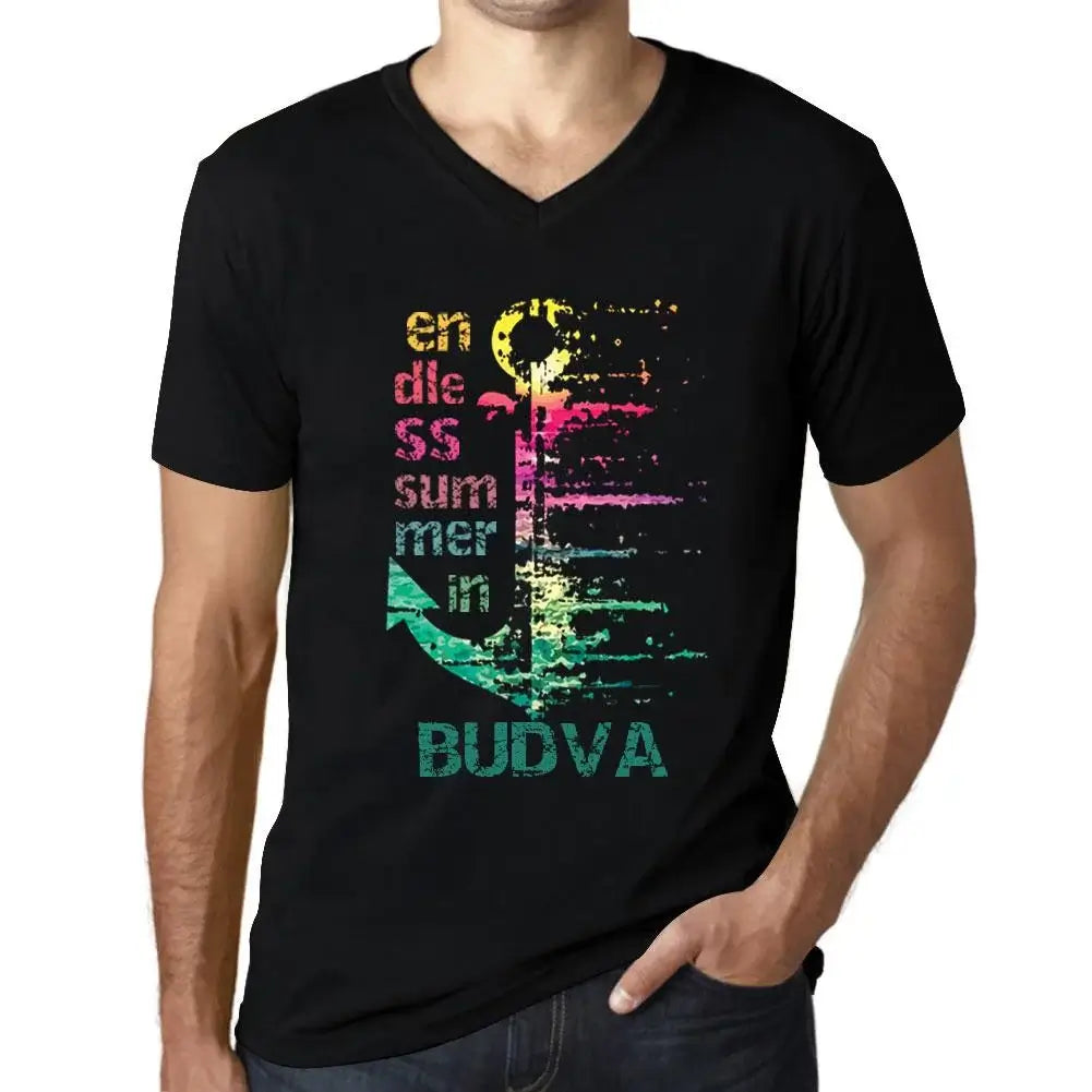 Men's Graphic T-Shirt V Neck Endless Summer In Budva Eco-Friendly Limited Edition Short Sleeve Tee-Shirt Vintage Birthday Gift Novelty