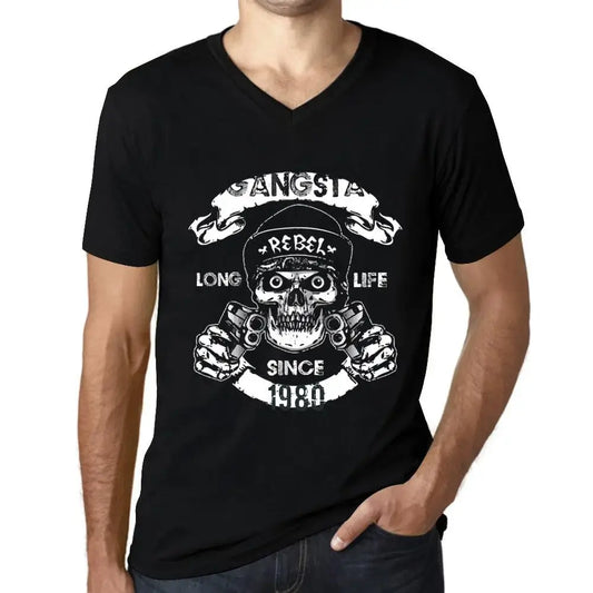 Men's Graphic T-Shirt V Neck Gangster and Rebel Long Life Since 1980 44th Birthday Anniversary 44 Year Old Gift 1980 Vintage Eco-Friendly Short Sleeve Novelty Tee
