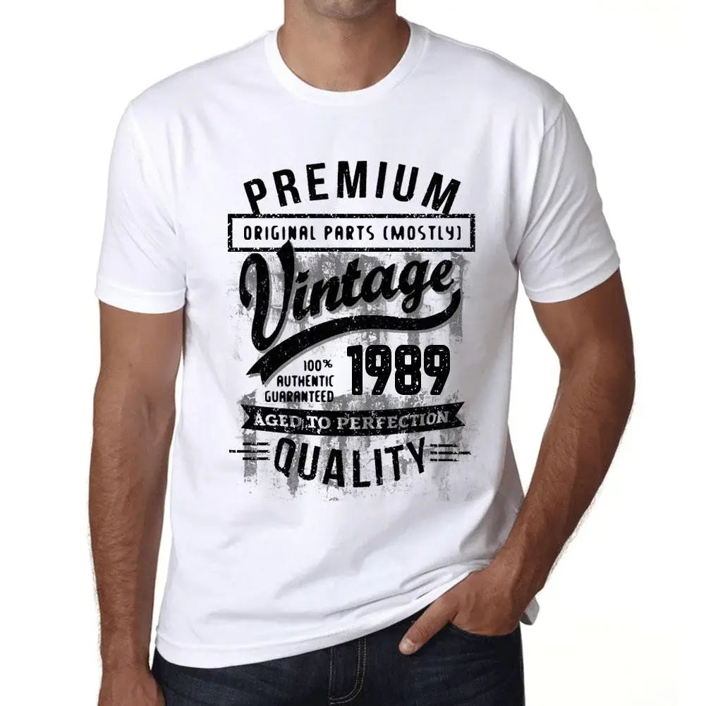 Men's Graphic T-Shirt Original Parts (Mostly) Aged to Perfection 1989 35th Birthday Anniversary 35 Year Old Gift 1989 Vintage Eco-Friendly Short Sleeve Novelty Tee