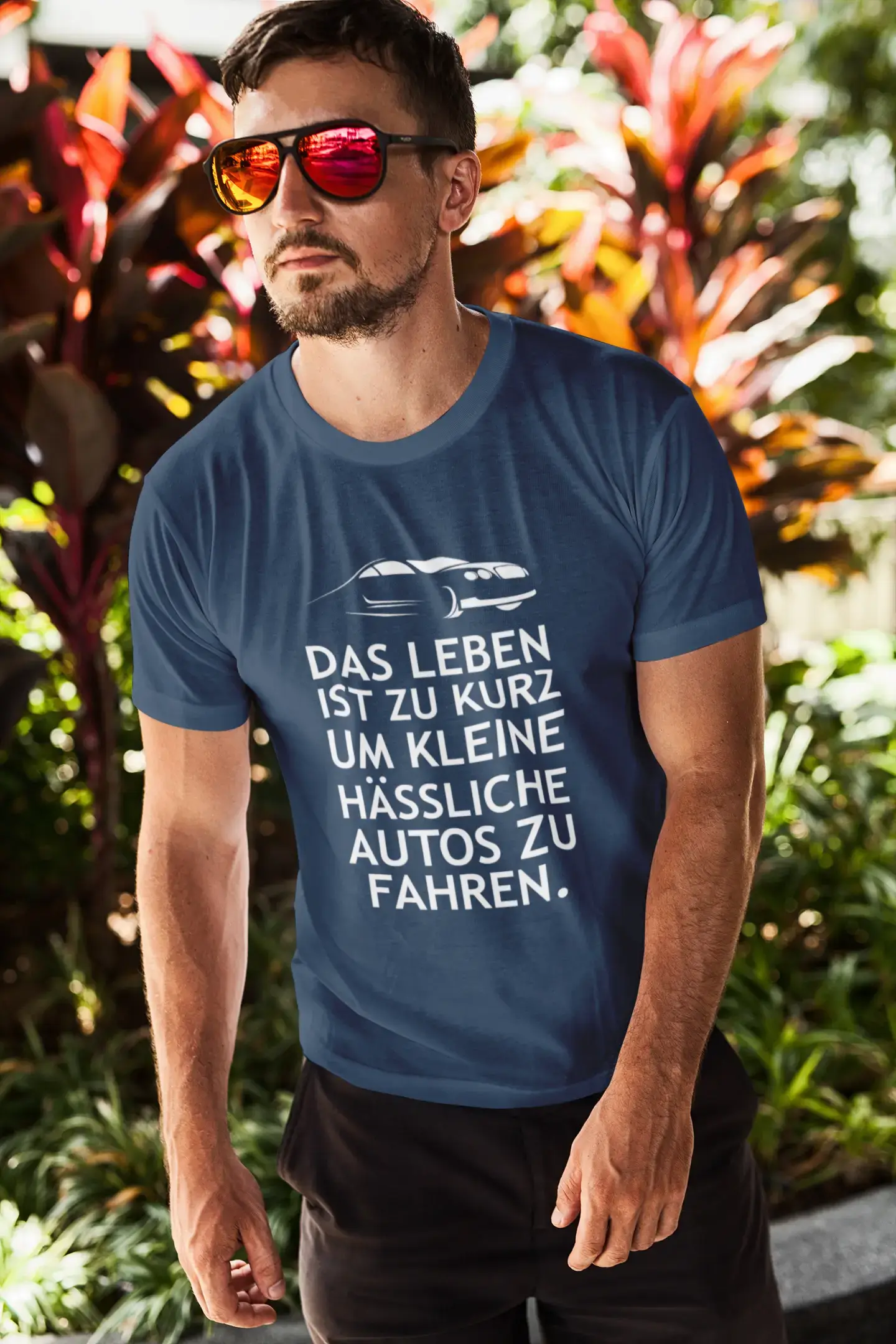 Men’s Graphic T-Shirt Das Leben Ist Zu Kurz Um Kleine Hässliche Autos Zu Fahren Military Green Gift Idea