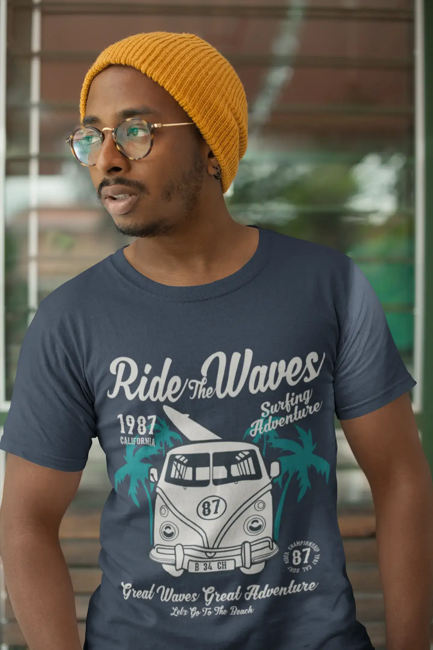 ULTRABASIC Men's Graphic T-Shirt Ride the Waves - Surfing Adventure Beach Tee Shirt