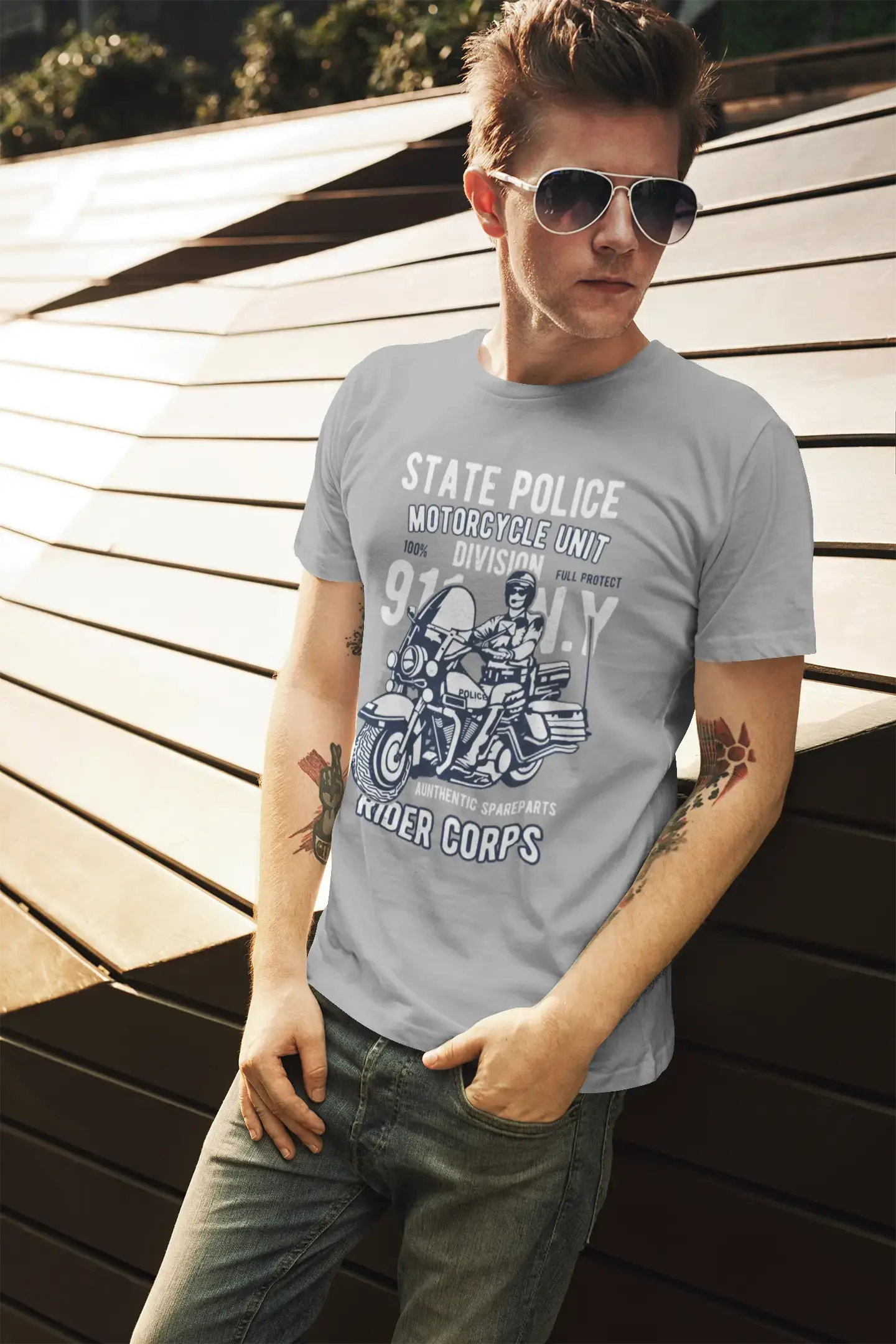 ULTRABASIC Men's T-Shirt State Police Motorcycle Unit - NY Rider Corps Tee Shirt