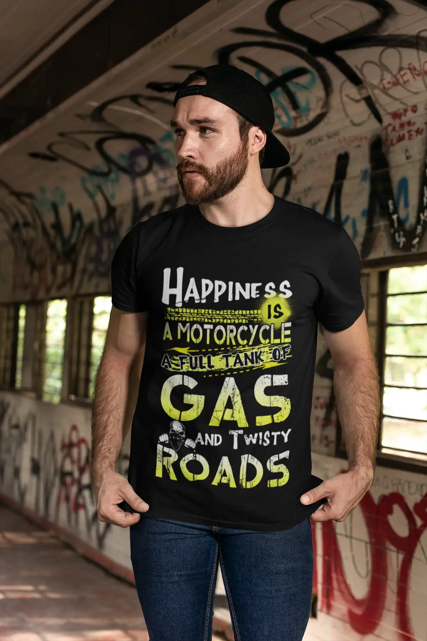 ULTRABASIC Men's T-Shirt Happiness is a Motorcycle - Funny Biker Tee Shirt