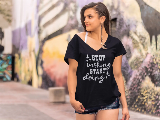 ULTRABASIC Women's T-Shirt Stop Wishing Start Doing - Short Sleeve Tee Shirt Tops