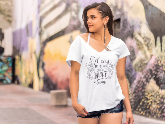 ULTRABASIC Women's T-Shirt Merry Everything And A Happy Always - Short Sleeve Tee Shirt Tops