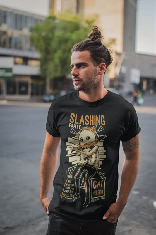 ULTRABASIC Men's Novelty T-Shirt Slashing Party Cat Version