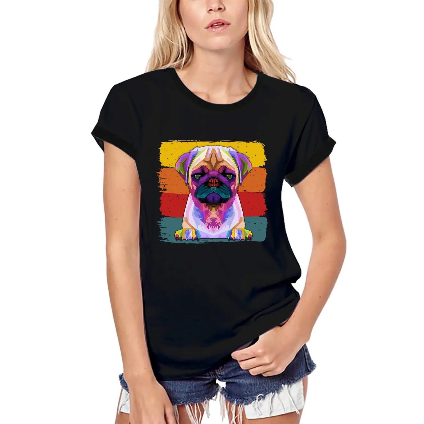 Women's Graphic T-Shirt Organic Retro Pug Breed Eco-Friendly Ladies Limited Edition Short Sleeve Tee-Shirt Vintage Birthday Gift Novelty