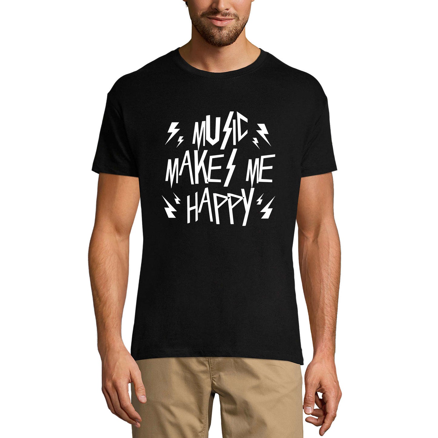 ULTRABASIC Men's T-Shirt Music Make Me Happy - Thunder Shirt for Musician