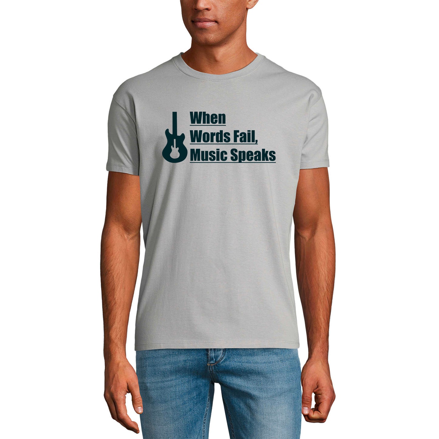 ULTRABASIC Men's T-Shirt When Words Fail Music Speaks - Guitar Shirt for Musician