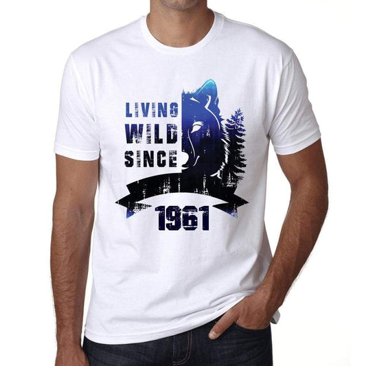 1961, Living Wild Since 1961 Men's T-shirt White Birthday Gift 00508 - Ultrabasic