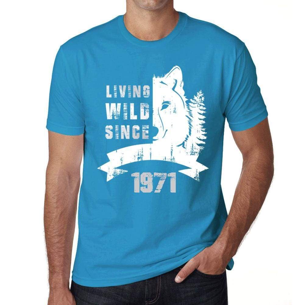 1971, Living Wild Since 1971 Men's T-shirt Blue Birthday Gift 00499 - ultrabasic-com