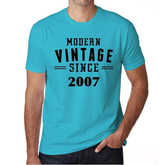 2007 Modern Vintage Blue Mens Short Sleeve Round Neck T-Shirt 00107 - Blue / S - Casual