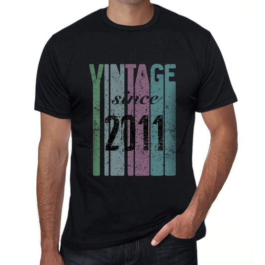 2011 Vintage Since 2011 Mens T-Shirt Black Birthday Gift 00502 - Black / X-Small - Casual