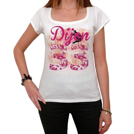 33 Dijon City With Number Womens Short Sleeve Round White T-Shirt 00008 - Casual