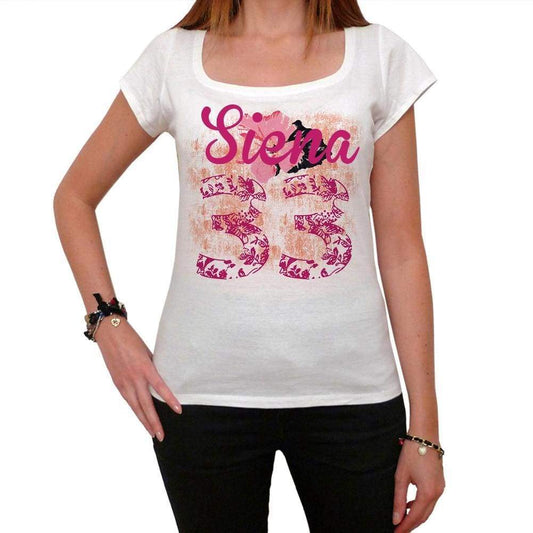 33 Siena City With Number Womens Short Sleeve Round White T-Shirt 00008 - Casual