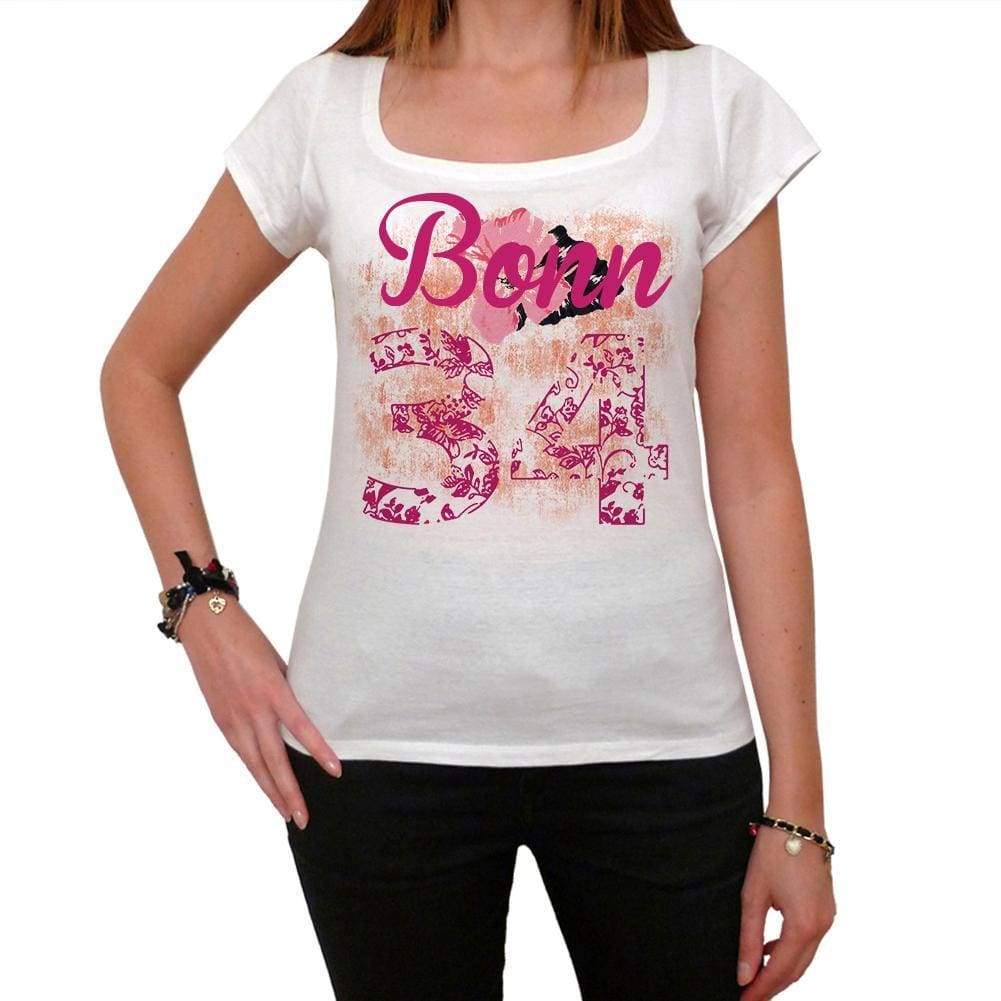 34 Bonn City With Number Womens Short Sleeve Round White T-Shirt 00008 - Casual