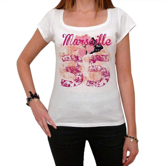 35 Marseille City With Number Womens Short Sleeve Round White T-Shirt 00008 - Casual