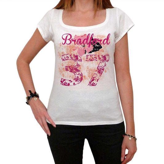 37 Bradford City With Number Womens Short Sleeve Round White T-Shirt 00008 - Casual