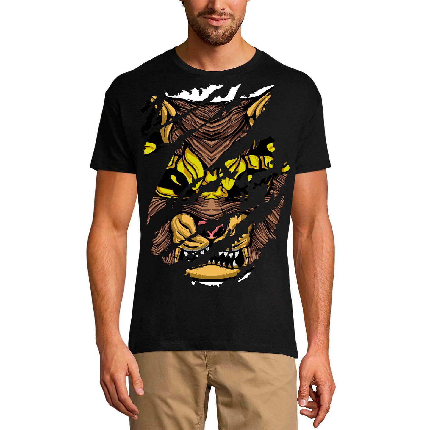 ULTRABASIC Men's Torn T-Shirt Angry Beast - Urban Vintage Graphic Shirt for Men