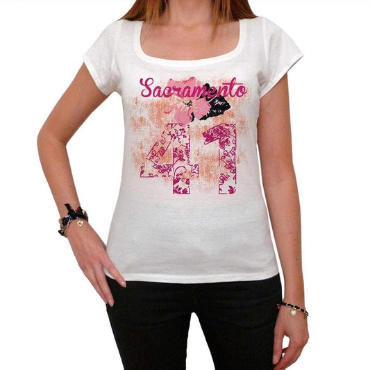41 Sacramento City With Number Womens Short Sleeve Round White T-Shirt 00008 - White / Xs - Casual