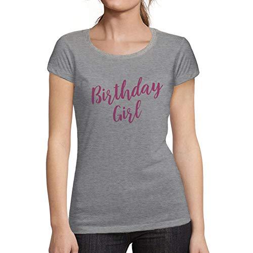 Ultrabasic - Tee-Shirt Femme col Rond Décolleté Cute Birthday Girl Party Gris Chiné