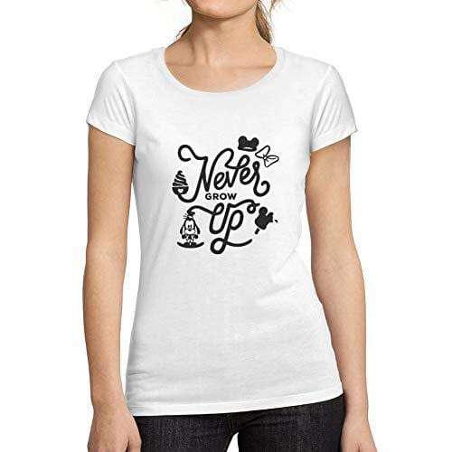 Ultrabasic - Femme Graphique Never Grow Up T-Shirt Action de Grâces Xmas Cadeau Idées Tee Blanco
