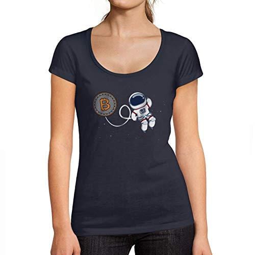Ultrabasic - Tee-Shirt Femme Manches Courtes Bitcoin à La Lune T-Shirt HODL BTC Crypto Commerçants Cadeau Imprimé Tée-Shirt French Marine