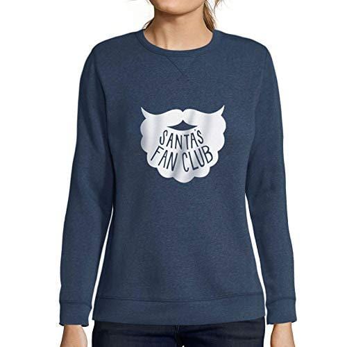 Ultrabasic - Femme Imprimé Graphique Sweat-Shirt Santa's Fan Club Cadeau De Noël Idées Cadeaux Denim