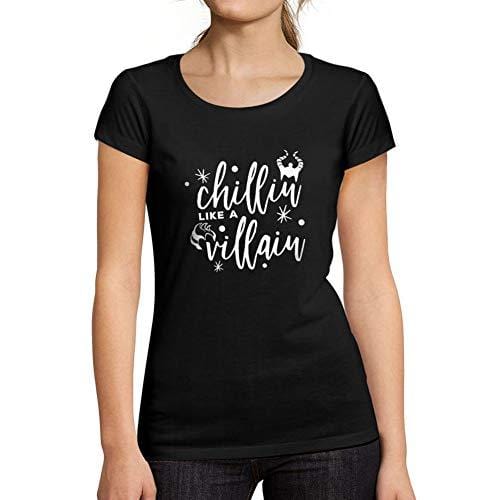 Ultrabasic - Tee-Shirt Femme col Rond Décolleté Chillin Like a Villain Letter Casual Fashion Noir Profond