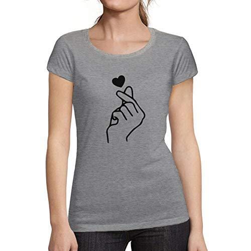 Ultrabasic - Tee-Shirt Femme Manches Courtes Hand Heart Love Gris Chiné