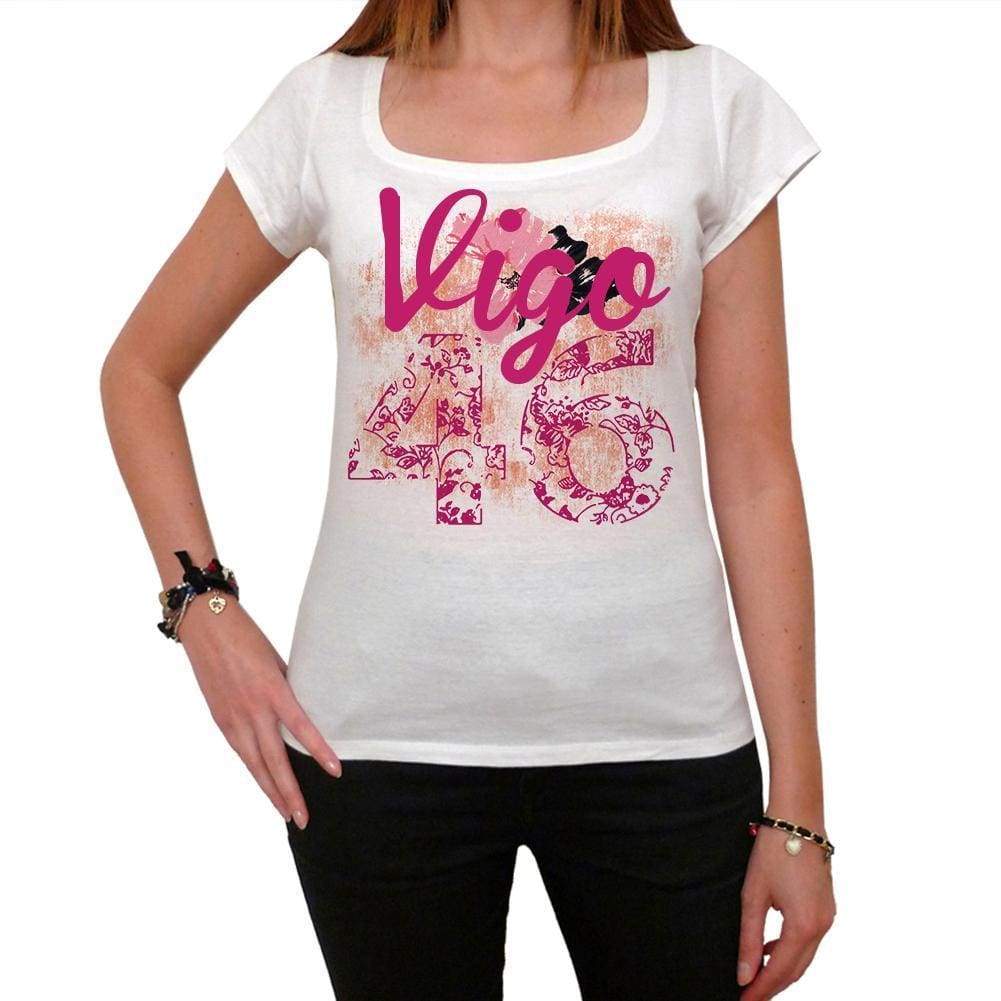 46 Vigo City With Number Womens Short Sleeve Round White T-Shirt 00008 - White / Xs - Casual