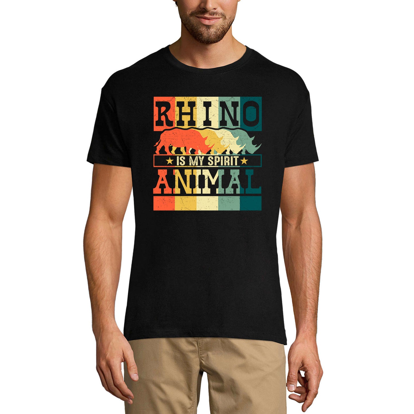 ULTRABASIC Men's Graphic T-Shirt Retro Rhino is My Spirit Animal - Vintage Tee Shirt