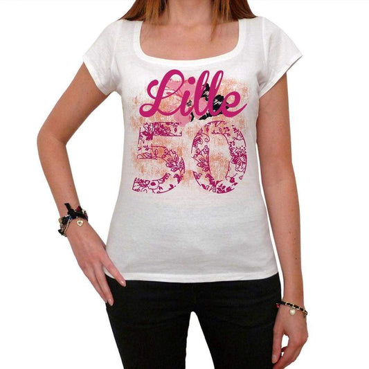 50 Lille City With Number Womens Short Sleeve Round Neck T-Shirt 100% Cotton Available In Sizes Xs S M L Xl. Womens Short Sleeve Round Neck