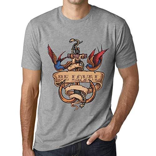Ultrabasic - Homme T-Shirt Graphique Anchor Tattoo BE Loyal Gris Chiné