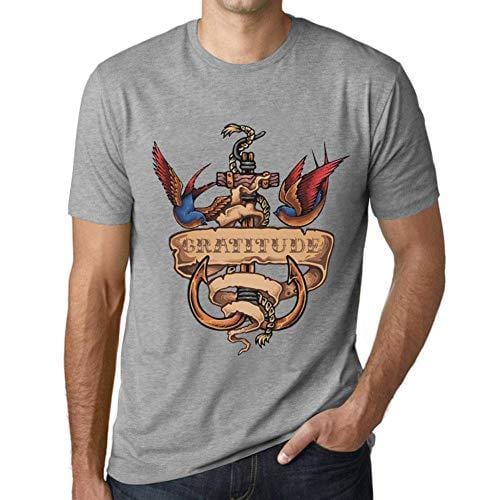 Ultrabasic - Homme T-Shirt Graphique Anchor Tattoo Gratitude Gris Chiné