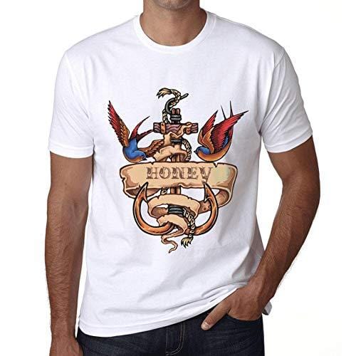 Ultrabasic - Homme T-Shirt Graphique Anchor Tattoo Honey Blanc