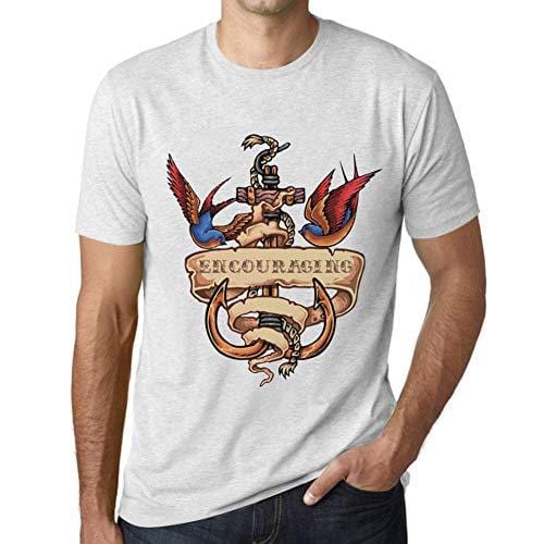 Ultrabasic - Homme T-Shirt Graphique Anchor Tattoo Encouraging Blanc Chiné