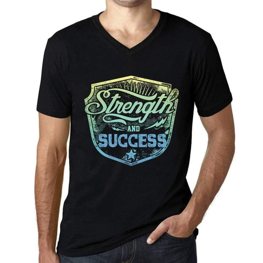 Homme T Shirt Graphique Imprimé Vintage Col V Tee Strength and Success Noir Profond