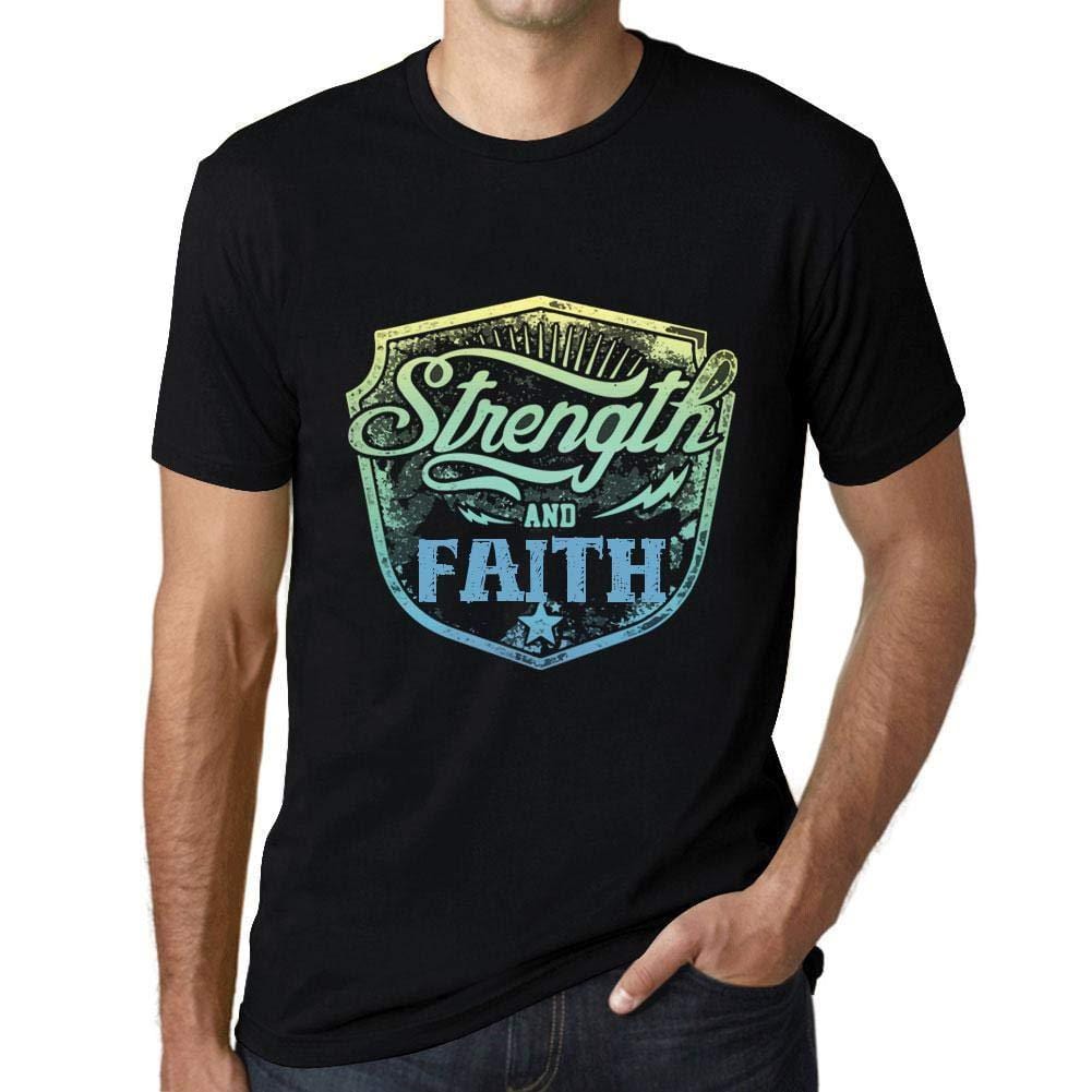 Homme T-Shirt Graphique Imprimé Vintage Tee Strength and Faith Noir Profond