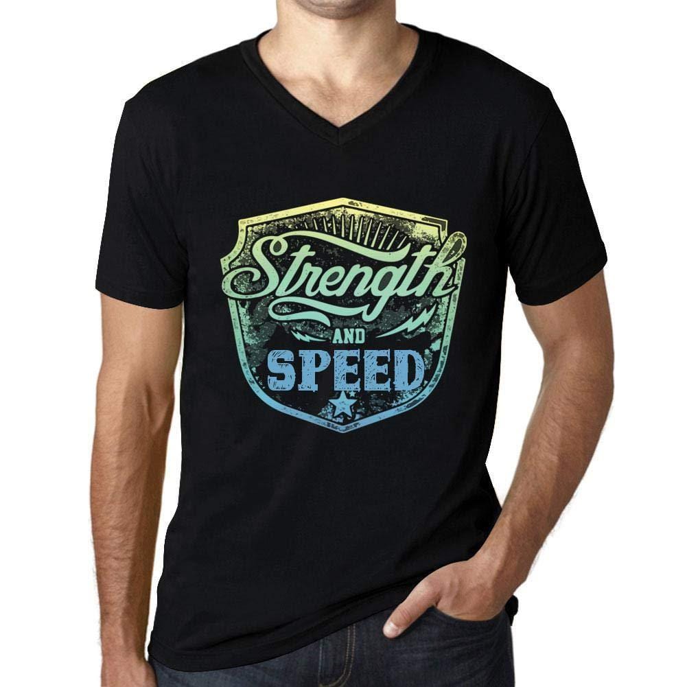 Homme T Shirt Graphique Imprimé Vintage Col V Tee Strength and Speed Noir Profond